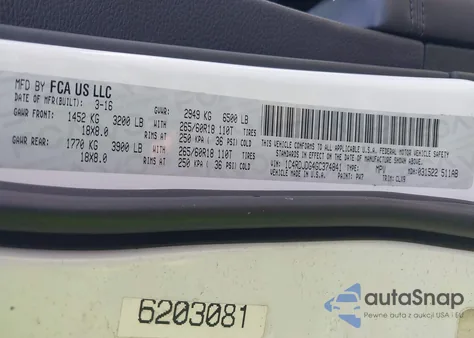 2016 Dodge Durango Limited z USA, uszkodzony, nr VIN 1C4RDJDG4GC374841